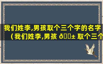 我们姓李,男孩取个三个字的名字（我们姓李,男孩 🐱 取个三个字的名字怎么取）